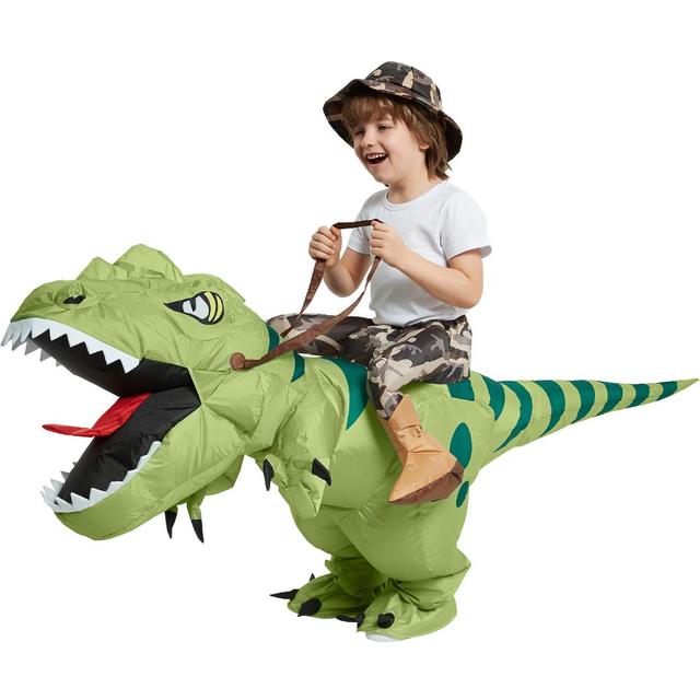 Child Adult Inflatable Riding Green Dinosaur