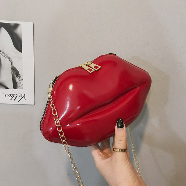 Mini Zipper Crossbody Patent Leather Lip Chain Bag