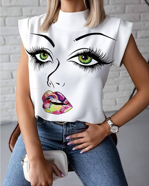 Elegant Lips Print Tops