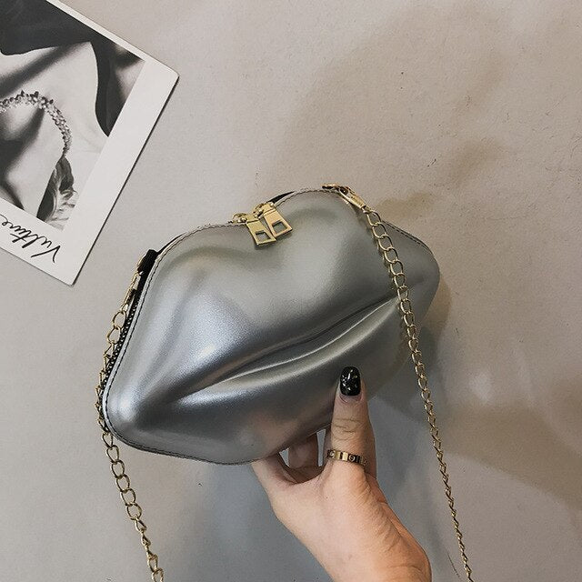 Mini Zipper Crossbody Patent Leather Lip Chain Bag