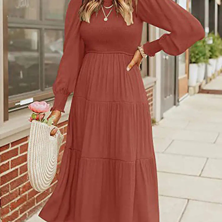 Midi Dress Long Sleeve Plain Charm