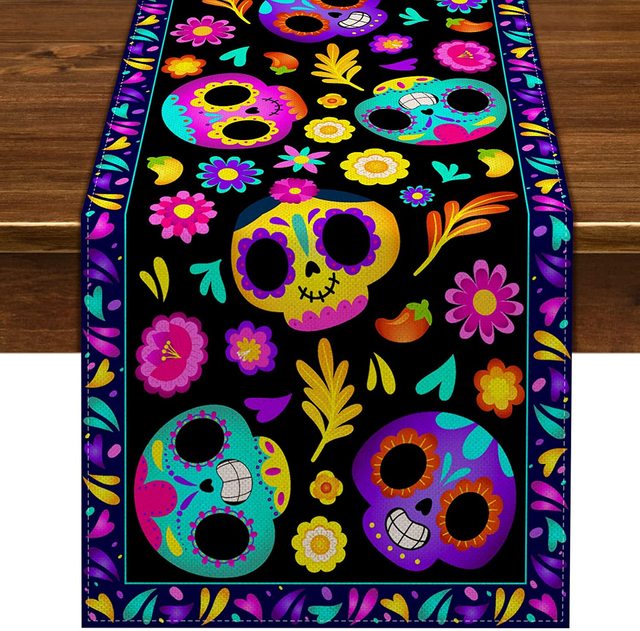 Day of The Dead Linen Table Runner