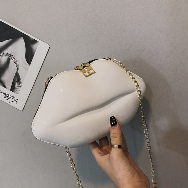 Mini Zipper Crossbody Patent Leather Lip Chain Bag