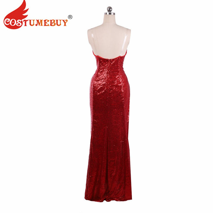 Jessica Rabbit Cosplay Red Dress High Split Sequined with Purple Gloves