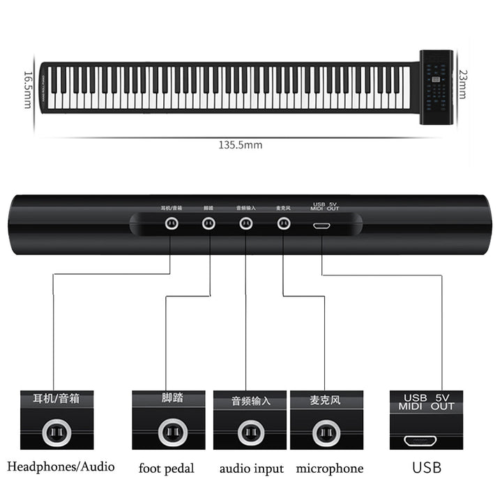 88 Keys Electronic Piano MIDI USB Charge Portable Soft Silicone Flexible Keyboard Digital Roll Up Piano with Horn and Pedal