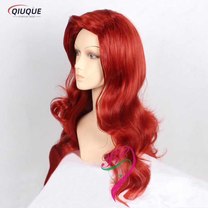 72cm Long Wavy Copper Red Jessica Rabbit Hair With Big Swap Bangs Heat Resistant Wig + Wig Cap