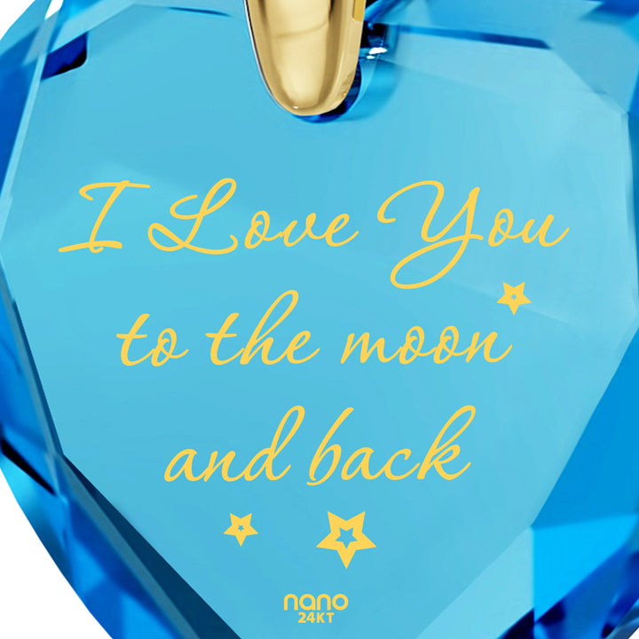 Gold Plated Silver I Love You to The Moon and Back Necklace 24k Gold Inscribed Heart Cubic Zirconia Pendant