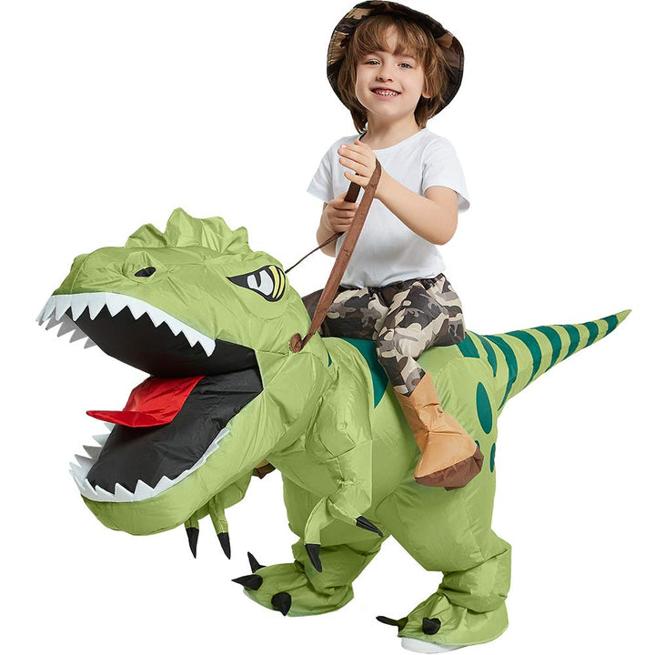 Child Adult Inflatable Riding Green Dinosaur