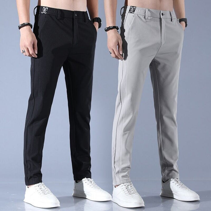 Ice Silk Trousers Solid Color Mid-Waist Loose Breathable Straight-Leg Casual Pants