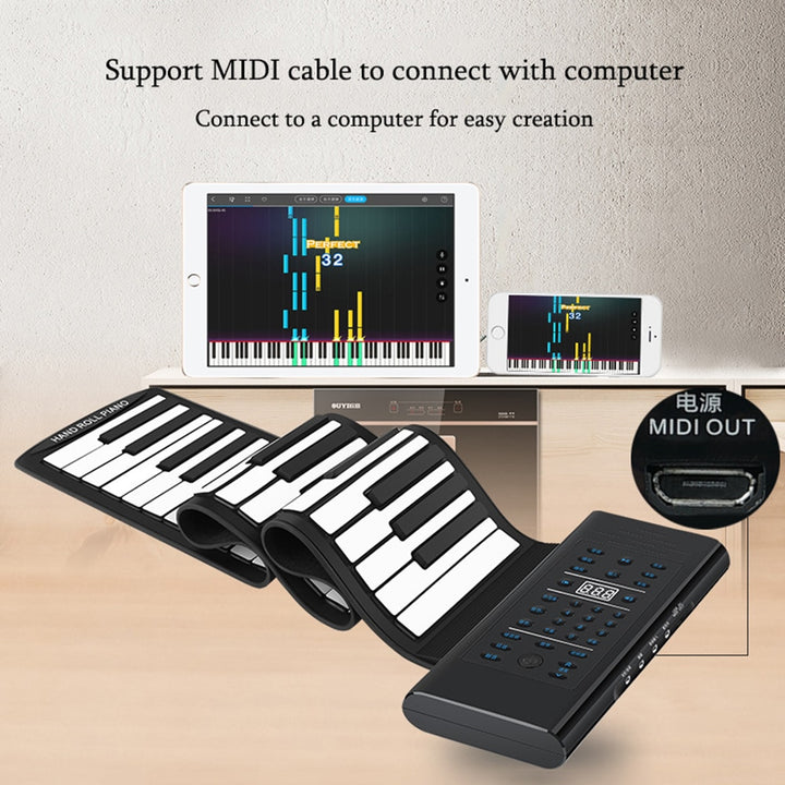 88 Keys Electronic Piano MIDI USB Charge Portable Soft Silicone Flexible Keyboard Digital Roll Up Piano with Horn and Pedal