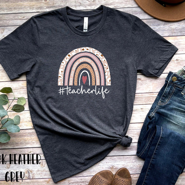 Teach Love Inspire Leopard Rainbow Shirt, Teacher Life Shirt