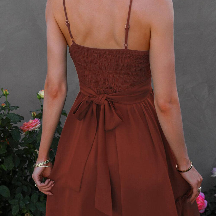 Spaghetti Strap Tie-Back Ruffle Hem Dress