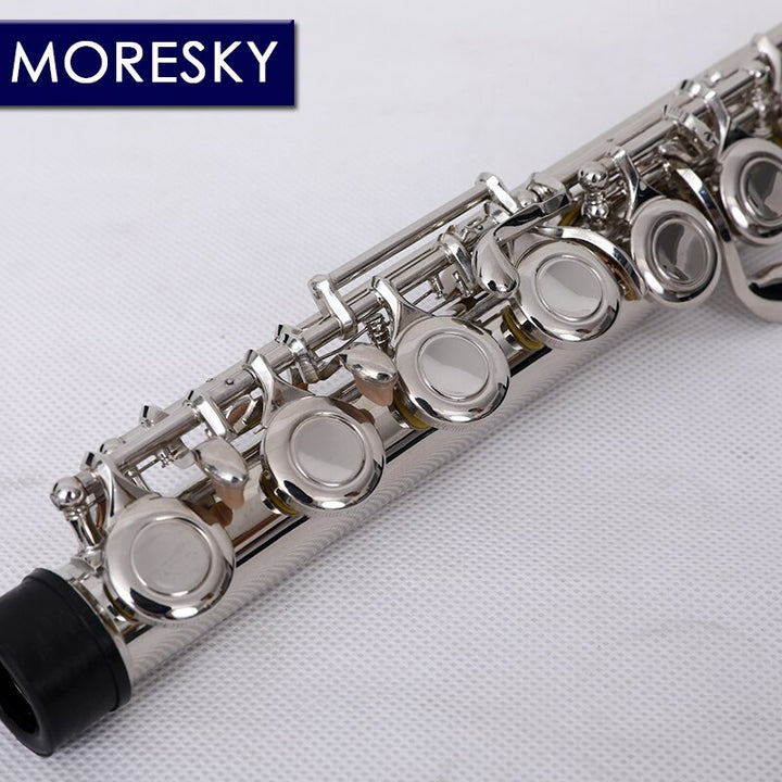 MORESKY 16/17 Close/Open Holes C Key Flute Cupronickel Nickel/Silver Plated Concert Flute with E key