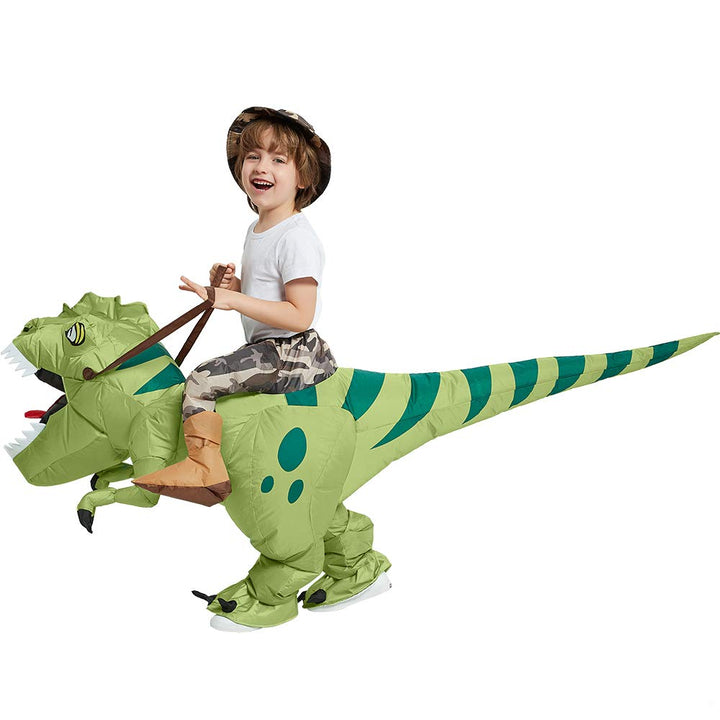 Child Adult Inflatable Riding Green Dinosaur