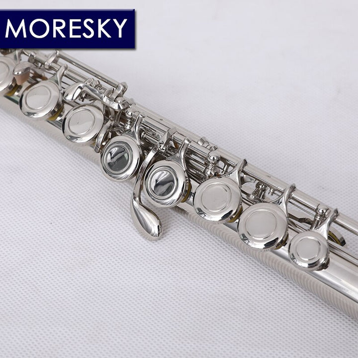 MORESKY 16/17 Close/Open Holes C Key Flute Cupronickel Nickel/Silver Plated Concert Flute with E key