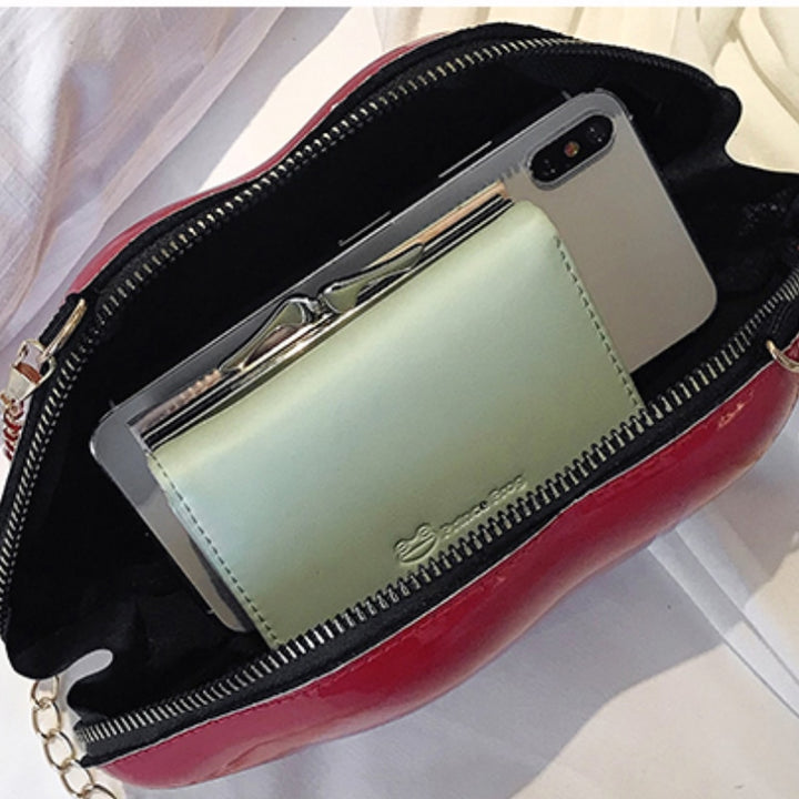 Mini Zipper Crossbody Patent Leather Lip Chain Bag