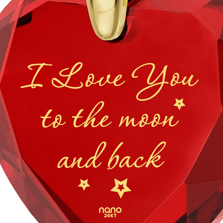 Gold Plated Silver I Love You to The Moon and Back Necklace 24k Gold Inscribed Heart Cubic Zirconia Pendant