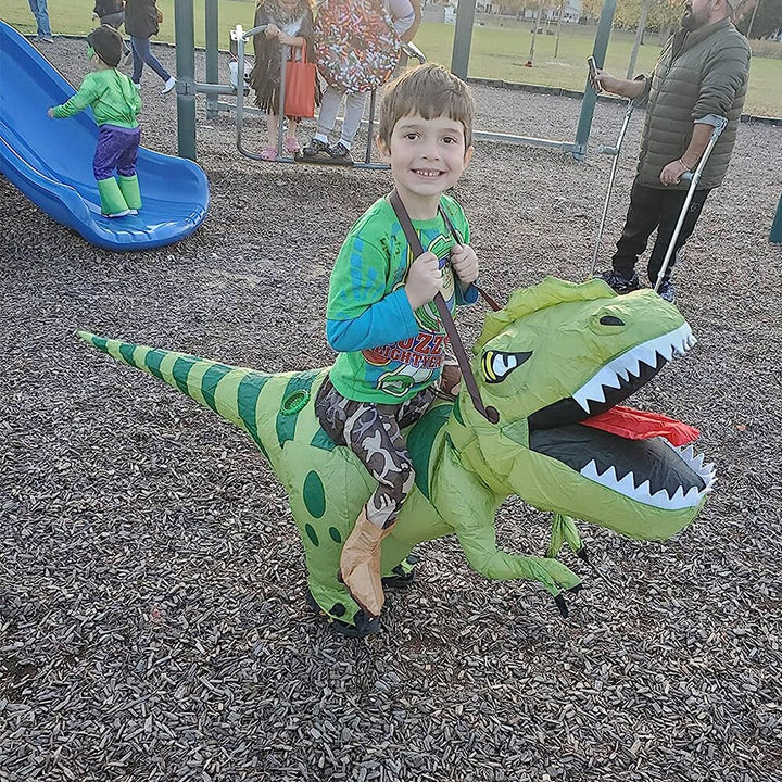 Child Adult Inflatable Riding Green Dinosaur