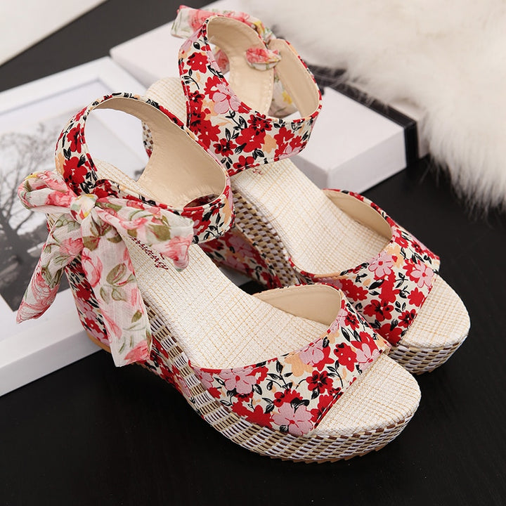 Beach Boho Floral Wedge Sandals