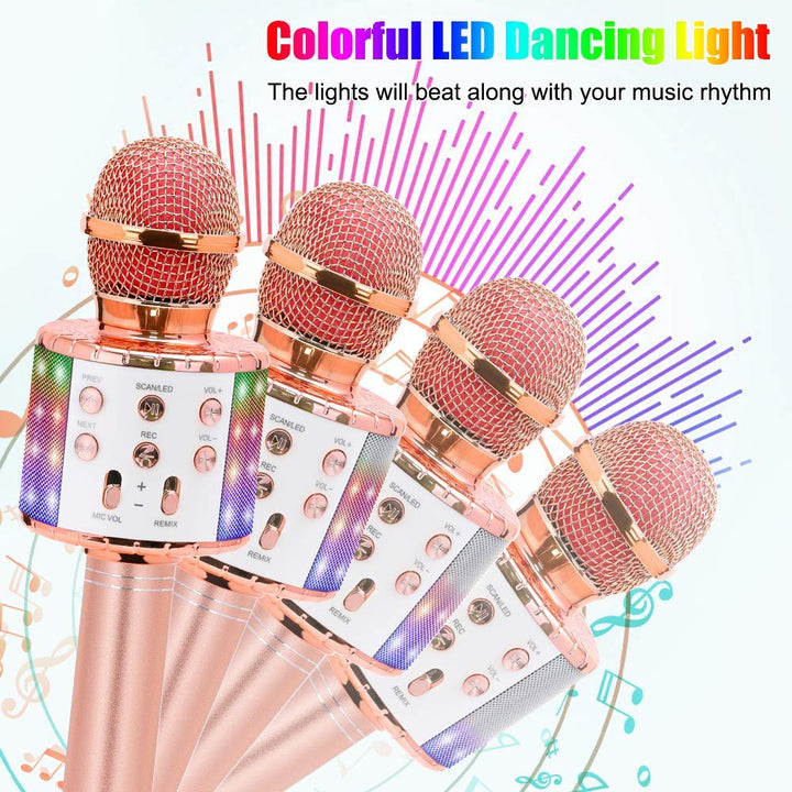 Wireless Karaoke Microphone Bluetooth Portable Speaker LED Lights Record Function for Kids