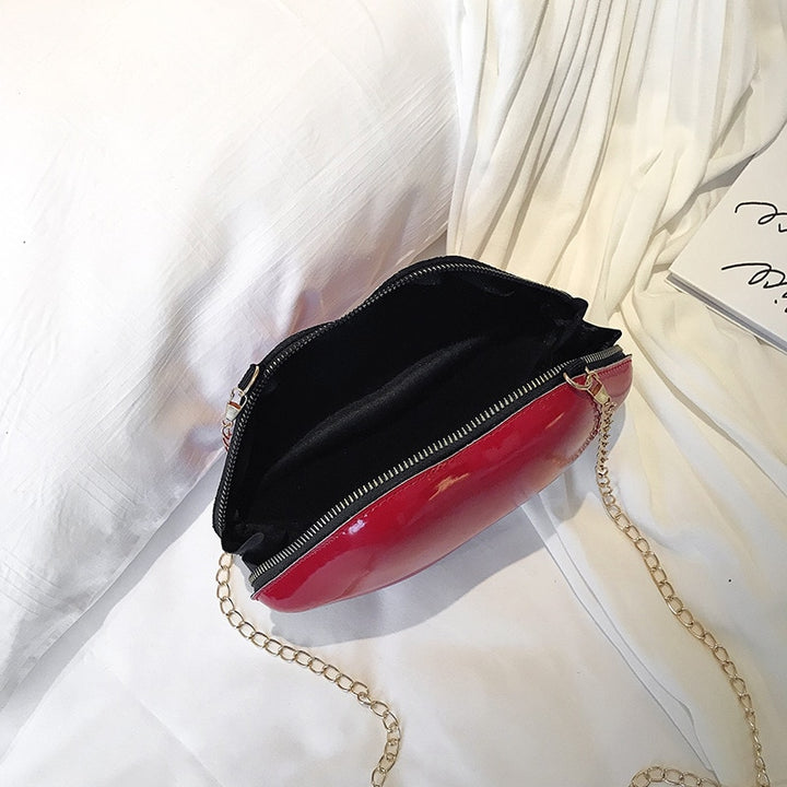 Mini Zipper Crossbody Patent Leather Lip Chain Bag